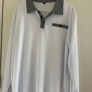 Men's White Long Sleeve Shirt with Black Accents